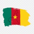 Flag Republic of Cameroon from brush strokes and Blank map Cameroon. High quality map Cameroon and flag on transparent background.